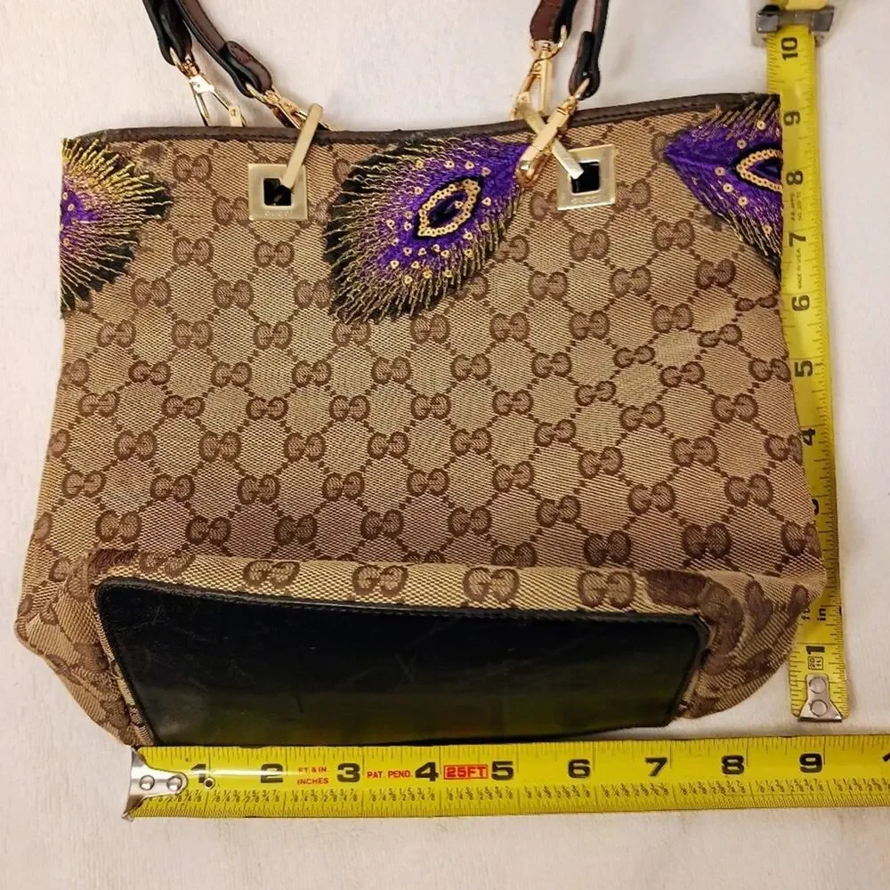 GUCCI Small Tote Shoulder Bucket Bag Monogram Peacock Embellished Sequin Vintage